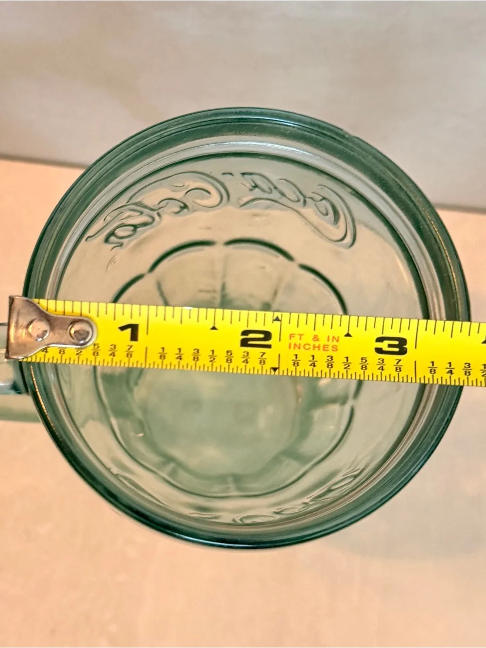 Coca Cola 6.5” Light Green Water Drinking Glass Mug with Handle Unique